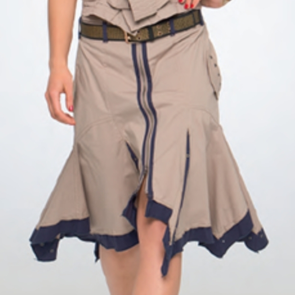 Elegant Asymmetrical Tan and Navy Skirt